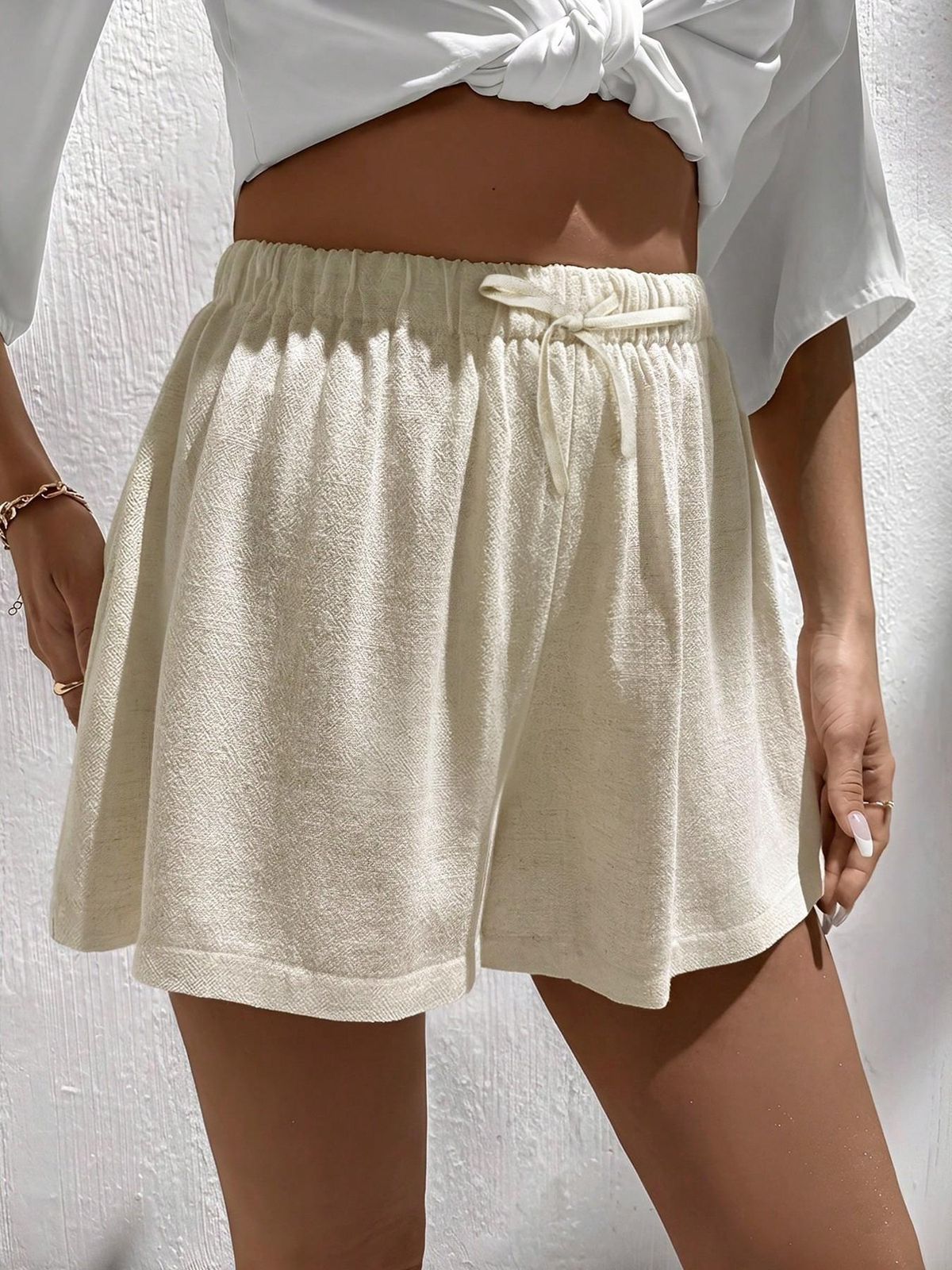 Women's High Waist Drawstring Casual Shorts For Commuting Daily Wear And Home Loungewear_ecoleips.com