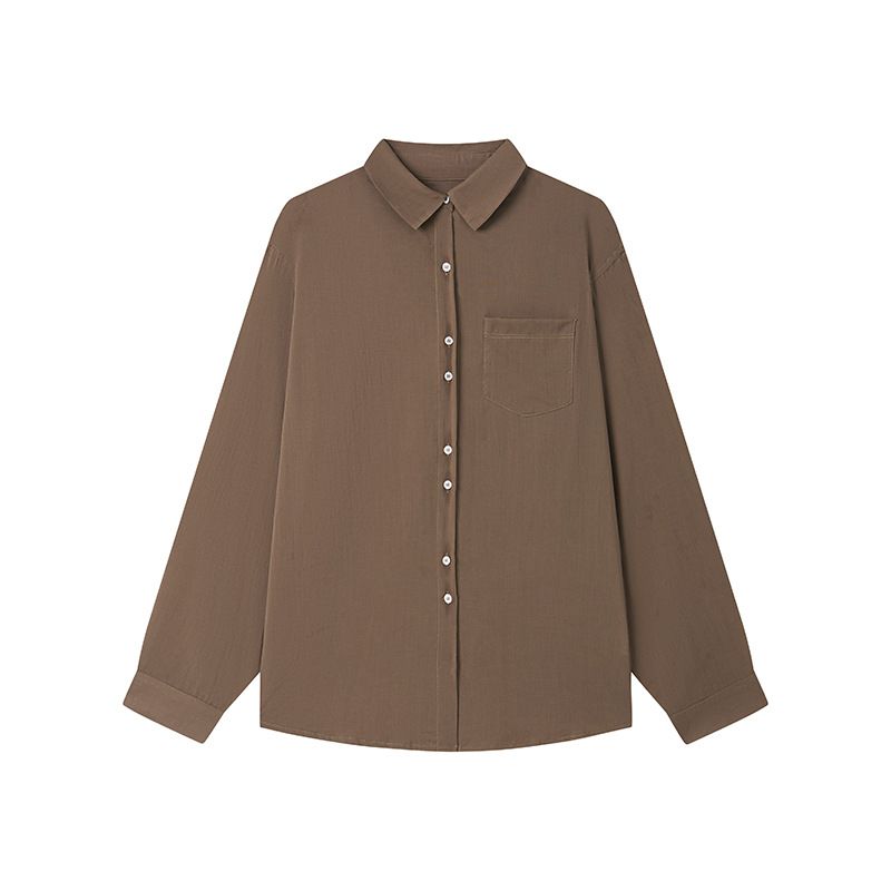 Spring And Summer Lenzing Tencel Linen Shirt Women's New Lyocell Solid Color Pocket Cardigan Skin-friendly And Comfortable Button-up Top_ecoleips.com
