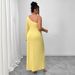 Women's Clothing Plus Size Clothes "Elegant One-Shoulder Yellow Evening Gown – Ruffled High-Slit Long Dress For Women, Sexy & Glamorous"_ecoleips.com