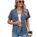K New Waffle Casual V-neck Knitted Button Short Sleeved Cardigan_ecoleips.com