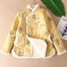girl New Chinese Style Thickened Long Plush Jacket For Women, Youth Version Qipao Stand Collar Embroidered Button Deer_ecoleips.com