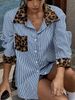 K Fashionable Design Leopard Print Patchwork Loose Casual Long Sleeved Polo Collar Shirt_ecoleips.com