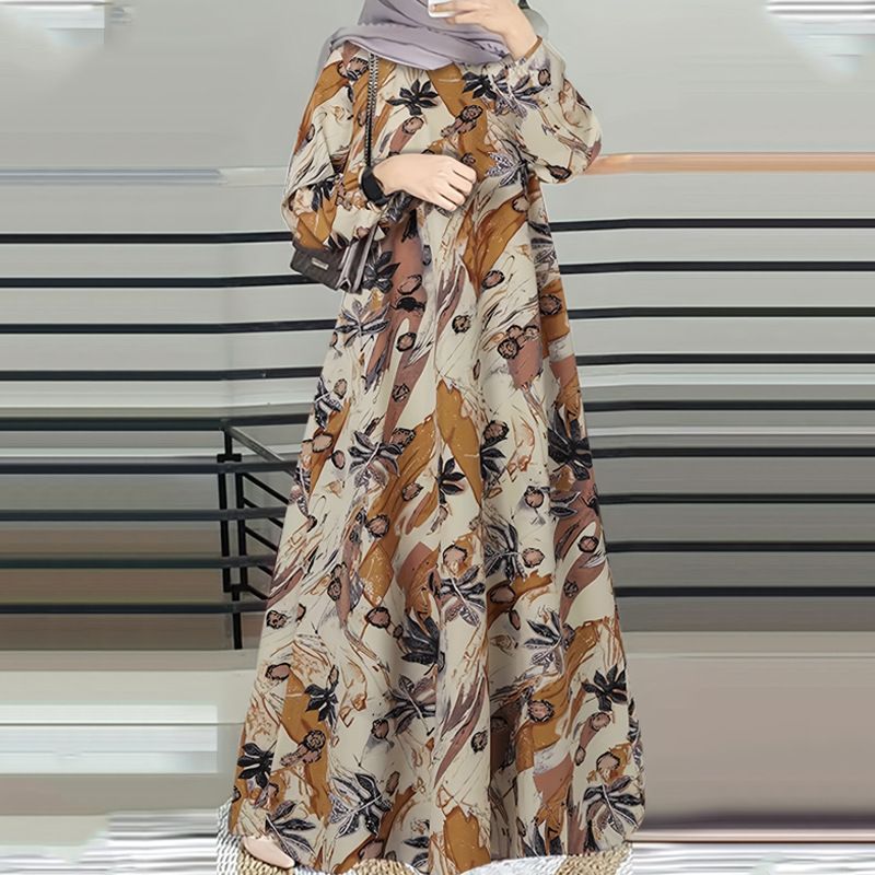 Women's Clothing Casual Fashion Temperament Round Neck Rear Zipper Elegant Swing Long Dress_ecoleips.com