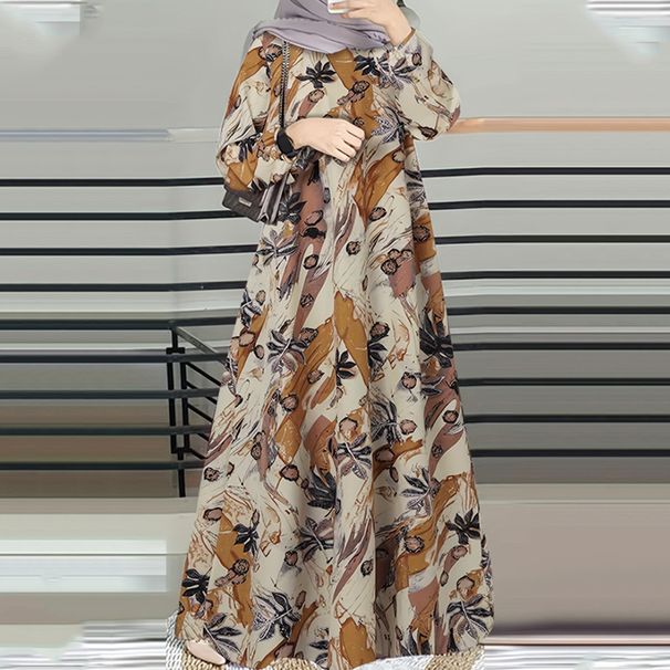 Women's Clothing Casual Fashion Temperament Round Neck Rear Zipper Elegant Swing Long Dress_ecoleips.com