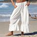 Women's Linen Wide Leg Pants Casual Cropped Pleated Drawstring Loose Fit With Pockets_ecoleips.com