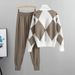 K Lazy Style High Neck Knitted Small Leg Pants Set, Age Reducing And Stylish Two-piece Set For Women_ecoleips.com
