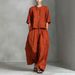 3D Textured Linen Lounge Set Oversized Top Wide-Leg Pants Women's Clothing S-4XL 6 Earth Tones_ecoleips.com