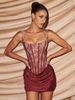 New Lace Trimmed Wrap Dress – Floral Strappy Bodycon Mini Dress (Black/Burgundy, S-XL)_ecoleips.com