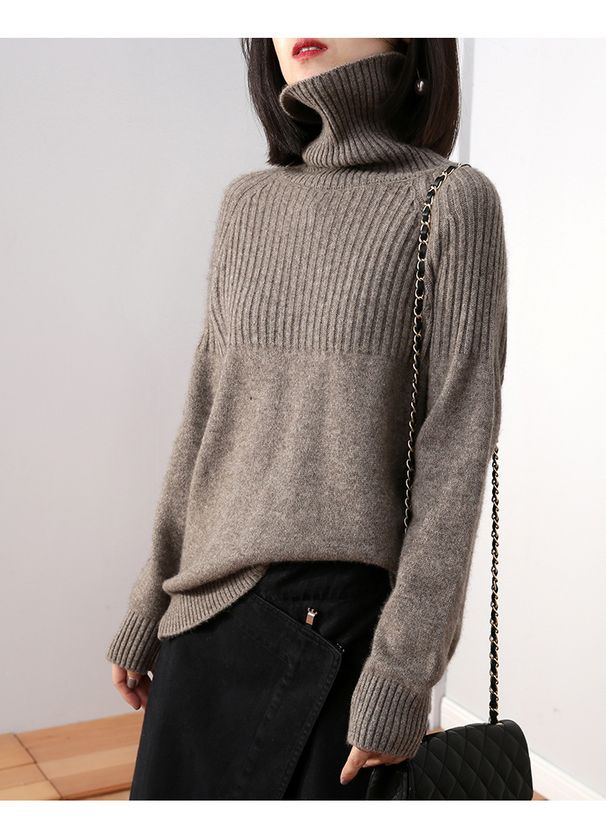 Korean-Style Oversized High Neck Sweater – Women’s Chunky Knit Pullover In Acrylic Blend (Gray/Black/Taupe/Brown/Beige)_ecoleips.com