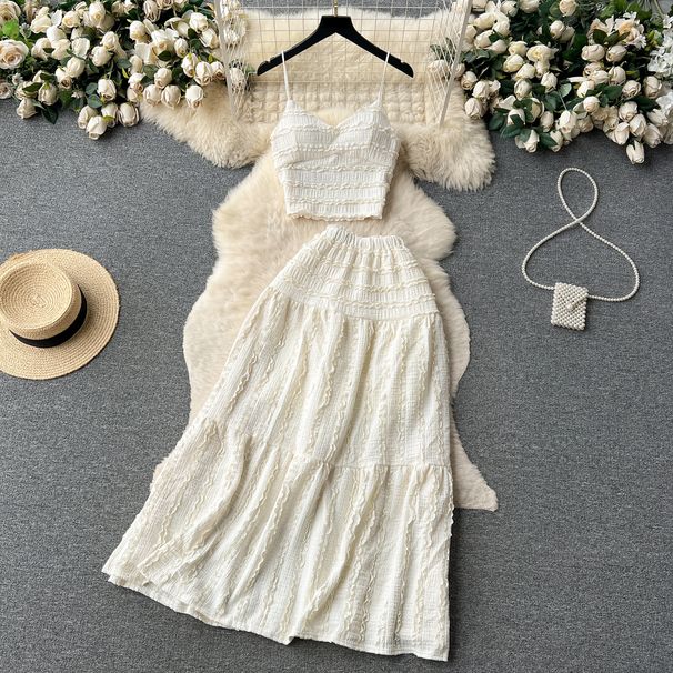 Women's Clothing Age-reducing Suit Women's Summer New Sling Top Short All-match Large Swing Skirt Sweet Two-piece Fashionable Set_ecoleips.com