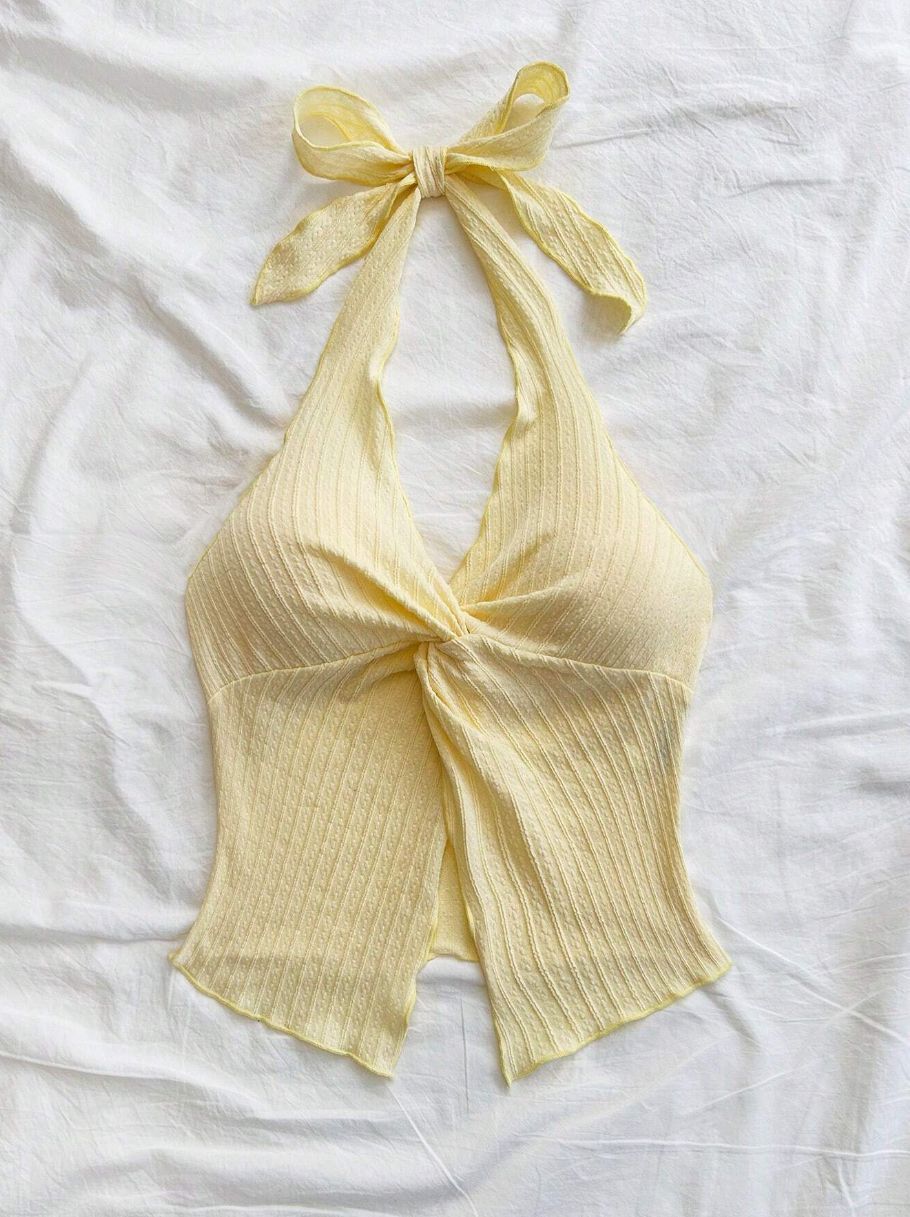 Y2K European American Solid Color Fashion Halter Neck Women's Top_ecoleips.com