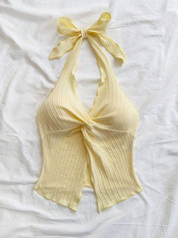 Y2K European American Solid Color Fashion Halter Neck Women's Top_ecoleips.com