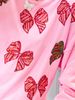 Bow & Sequins Sweatshirt – Oversized Christmas Long Sleeve Top (XS/S/M/L, Pink/Beige)_ecoleips.com