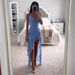 Asymmetric Ruffle Strap Dress – Flowy Blue Maxi Dress With Flirty Hemline_ecoleips.com