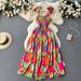 Women's Strapless Tube Top Swing Dress – Flowy Summer Vacation Printed Maxi Dress In Red/Rose Red (S/M/L/XL)_ecoleips.com