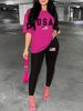 Women's Casual Fashion USA American Flag Print Loose T-shirt+cropped Pants Two-piece Home Sportswear Daily Wear-196_ecoleips.com