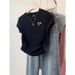Petite Women Black Short Sleeve T-Shirt Oversized Shoulders Slim Fit Summer Top Hot Selling Style_ecoleips.com