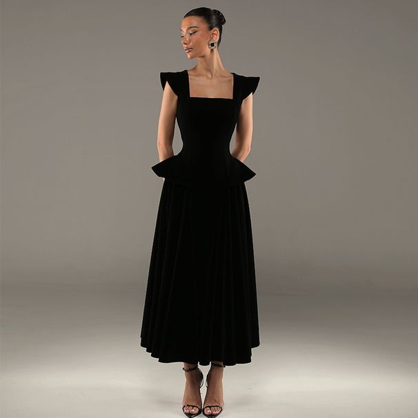 Elegant Women's Slim Fit Midi Dress Square Neck European American Style Spring New Clothing_ecoleips.com