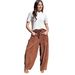 Women's Corduroy Wide-Leg Pants, High-Waisted Relaxed Fit Trousers With Pockets For Casual Fall Winter Outfits_ecoleips.com