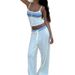 Women's Spring/Summer Knitted Two Piece Set Style Tie Up Striped Color Block Low Waisted Drawstring Casual Pants_ecoleips.com