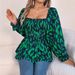 Aria Basics Aria Basics 2025 Autumn/Winter European And American Casual Ruffled Square Neck Leopard Print Long Sleeve Chiffon Blouse_ecoleips.com