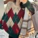 girl Christmas Couple Outfit Autumn Winter Ins Trend Loose Argyle Round Neck Pullover High-end Lazy Style Knitted Sweater_ecoleips.com
