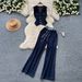 Women's Clothing V Neck Sleeveless Single Breasted Top Two Piece Suit Casual Wide Leg Trousers_ecoleips.com