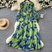 Elegant Floral Print V-Neck A-Line Maxi Dress With Flowy Hem & Waist Tie For Women - Boho Chic Vacation Style_ecoleips.com