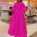 Plus-Size Casual Maxi Dress With V-Neck & Puff Sleeves – High Waist Flowy Dress For Women (1XL-5XL, Pure Color & Street Style)_ecoleips.com