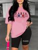 Summer Women's Casual And Fashionable Paris Pattern Print Loose T-shirt+shorts Two-piece Sportswear Suitable For Daily Wear-97_ecoleips.com