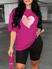 Summer Women's Casual And Fashionable Heart-shaped Letter Printed Round Neck Loose T-shirt+shorts Two-piece Sportswear Suitable For Daily Wear-27_ecoleips.com