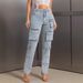 Women's Clothing Ins New Multi Pocket Workwear Denim Trousers_ecoleips.com