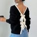 Aria Basics Aria Basics European And American Autumn Winter New For Women Cross-Border Fashion Back Bow Decoration Round Neck Pullover_ecoleips.com