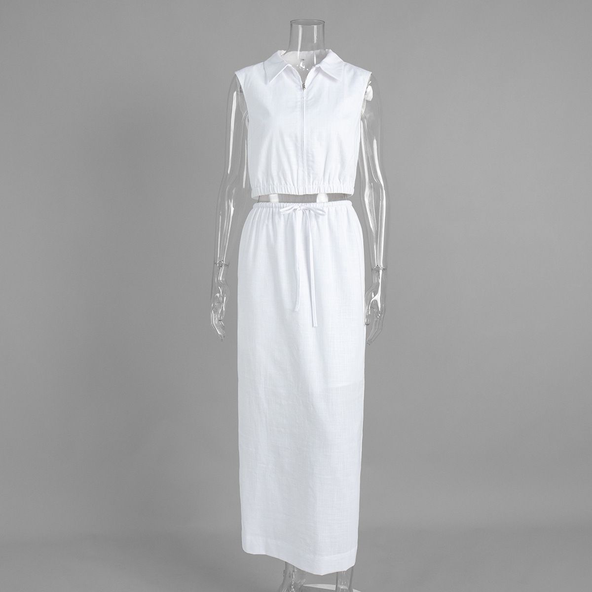 Women's Clothing Sleeveless Vest Dress Set Japanese Korean Style Lapel Zipper Design Casual Skirt With Slit Spring Summer_ecoleips.com