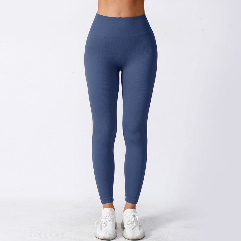 Women's High Waisted Ribbed Yoga Pants High Elastic Running Sports Fitness Tight Fitting Seamless Hip Lifting Yoga Wear For Autumn_ecoleips.com