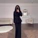 Elegant Long Sleeve Dress Set - Sweetheart Neckline High Waist Midi Dress With Flared Hem (Pink/Black, S-XXL)_ecoleips.com