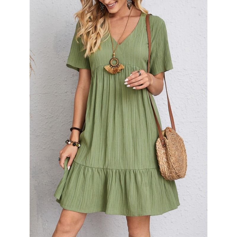 Summer Elegant Casual Dress for Women Loose Fit Short Sleeved Waisted Cross Border Foreign Trade European American Style_ecoleips.com