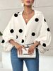 K New Niche Fashionable Polka Dot Semi Open Collar Design Loose Bubble Long Sleeved Top_ecoleips.com