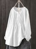 Women's Clothing Literary Solid Color Shirt Women's Round Neck Pullover Loose Top Cotton Linen Blend Large_ecoleips.com