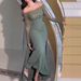 Elegant Wrap Waist Maxi Dress – Stretch Polyester Formal Gown With Long Sleeves (S-XXL, Emerald & Wine Red)_ecoleips.com