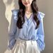 This Year's Popular Beautiful Blouse Has Light Luxury High-end Feel, A French Niche Style, And Is An Exquisite Blue_ecoleips.com