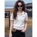 Women's Korean-Style Knit Top – Contrast Stripe Collar, Slim Fit, Stretchy Acrylic Fabric (S-2XL, Ivory White)_ecoleips.com