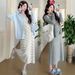 Autum New Korea Fashio Butterfly Embroidery Cardiga + Ice Silk Striped Tak Dress 2-Piece Set For Pregat_ecoleips.com