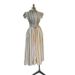Women's Striped Shirt Dress Spring Belted Waist Flowy Midi Length Collared Short Sleeve Feminine Dress Side Slits_ecoleips.com