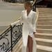 Women's Clothing White Slim Advanced Sexy V Neck Dress_ecoleips.com