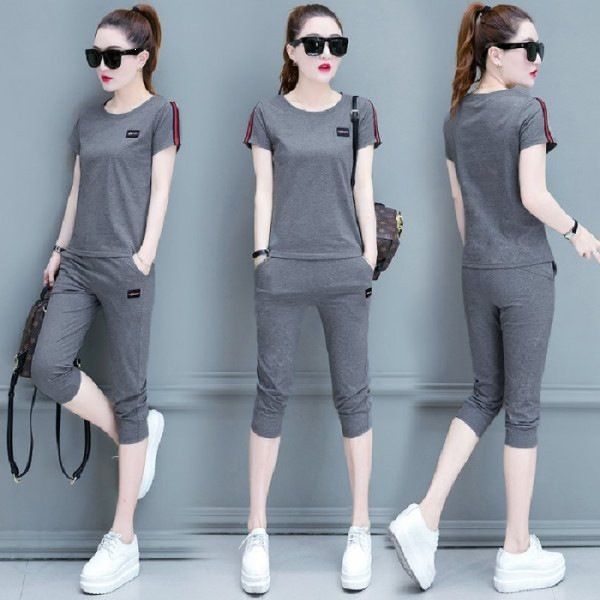 Summer New Women's Clothing Casual Loose Short Sleeved Capri Pants Cotton Two Piece Set 2026_ecoleips.com