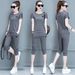 Summer New Women's Clothing Casual Loose Short Sleeved Capri Pants Cotton Two Piece Set 2026_ecoleips.com