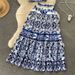 Women's Clothing Blue And White Porcelain Print Women's Summer Suit Pure Lust Camisole High Waist Mid-Length Skirt European American Style_ecoleips.com