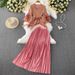 Women's Clothing Light Mature Style Tie Waist V Neck Three Dimensional Flower Sleeve Top High Waist Slimming Big Swing Pleated Skirt Two Piece Set_ecoleips.com