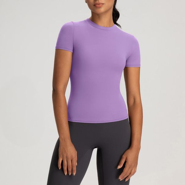 Women's Clothing Yoga Short Sleeved High Elastic Nude Breathable T Shirt Tops Sports Running Fitness Clothes_ecoleips.com